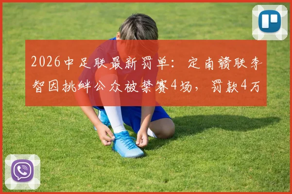 2026中足联最新罚单:定南赣联李智因挑衅公众被禁赛4场,罚款4万元始末